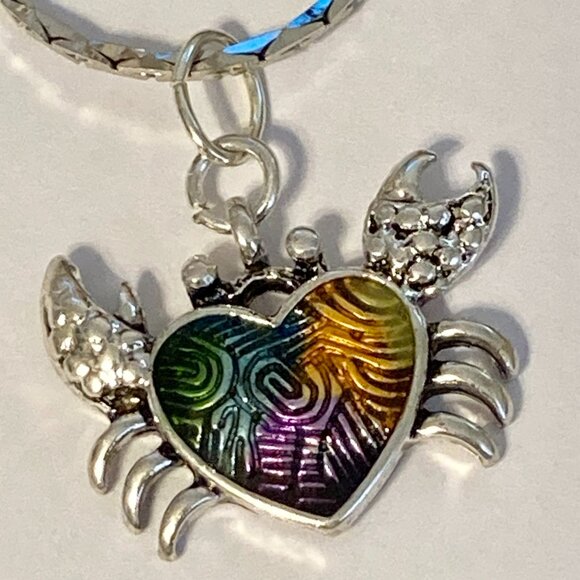 Crab Necklace Silver Plated 19" Enamel Sea Life Beach Island Zodiac Cancer - Picture 3 of 9
